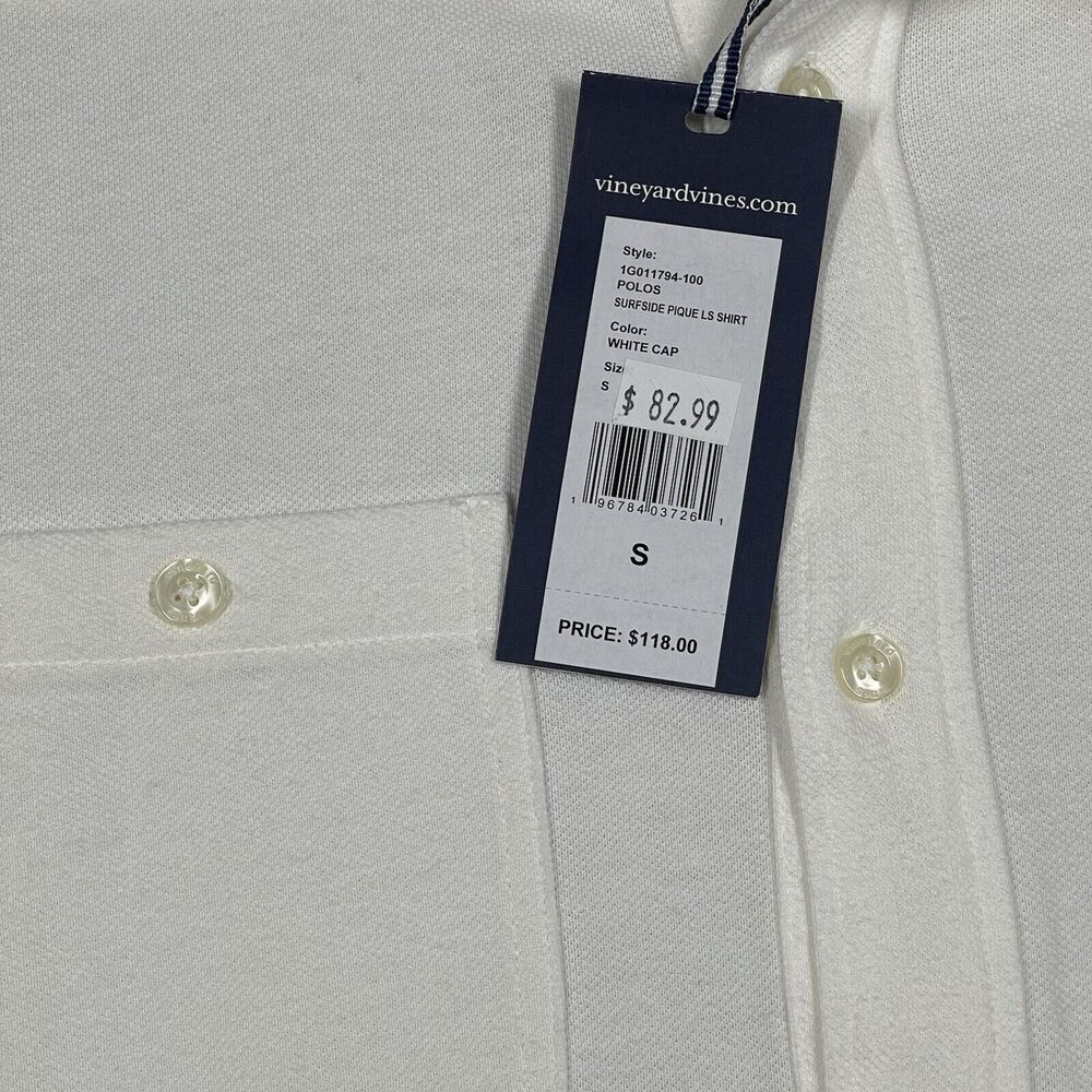 Vineyard Vines Shirt Mens Small White Surfside Pique Shirt Long Sleeve Button Up - Picture 3 of 13